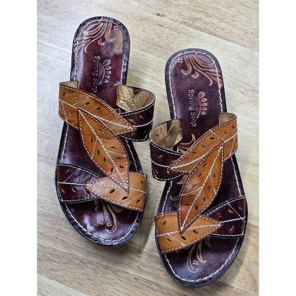 Spring Step Sandals Womens 6 Azalea Leather Leaf Cut Wedge Slip On EU 36 NWOB - Picture 7 of 7
